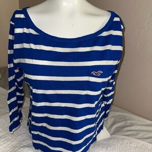 Hollister Blue and White Striped Long Sleeve Top